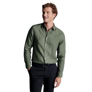 CHARLES TYRWHITT 夏季男士老钱风柔软橄榄绿亚麻衬衫