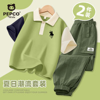 小猪班纳 男童polo套装短袖夏季儿童衣服夏款小男孩夏装工装裤夏天