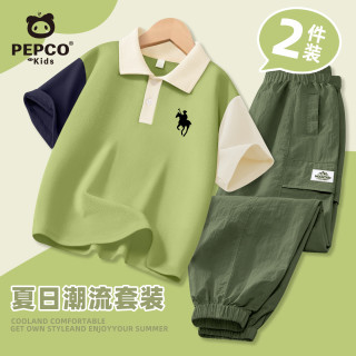 小猪班纳 男童polo套装短袖夏季儿童衣服夏款小男孩夏装工装裤夏天