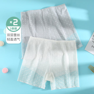 都市丽人 内裤女夏季薄款轻盈蕾丝无感透气防走光三分打底裤2L11A4 淡银灰/白色 XL