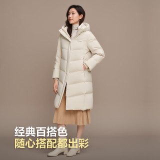 波司登 25羽绒服女中长款90绒宽松舒适通勤连帽保暖外套B250245116 暖沙米7A53-趋势 S 160/84A