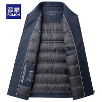 罗蒙 经典翻领爸爸装羽绒服男冬季新款中老年休闲商务干部装外套 藏青色