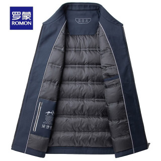 罗蒙 经典翻领爸爸装羽绒服男冬季新款中老年休闲商务干部装外套 藏青色