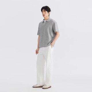 GXG 中廓毛织翻领条纹肌理 POLO衫 麻灰色 2XL