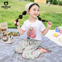 小猪班纳 女童夏装网红套装新款洋气小女孩花边背心阔腿裤儿童甜美两件套