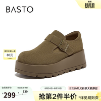 百思图 2025冬季商场厚底增高驼色勃肯鞋休闲女单鞋F3109DM5 卡其绿 36