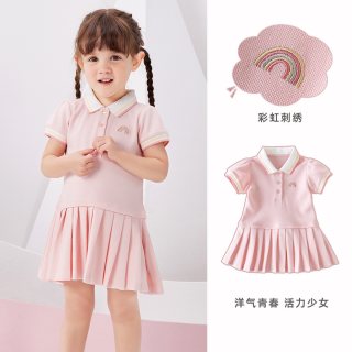 戴维贝拉 夏装女童连衣裙宝宝Polo裙女孩公主裙儿童 粉色