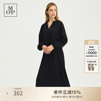 Marc O'Polo MOP春季V领显瘦灯笼袖长款高端宽松连衣裙女 黑色990 S 34/160