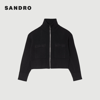 Sandro 法式简约仿钻拉链高领宽松针织外套 黑色 XS
