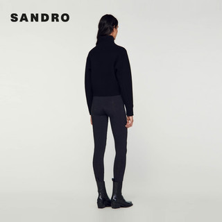 Sandro 法式简约仿钻拉链高领宽松针织外套 黑色 XS