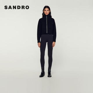 Sandro 法式简约仿钻拉链高领宽松针织外套 黑色 XS