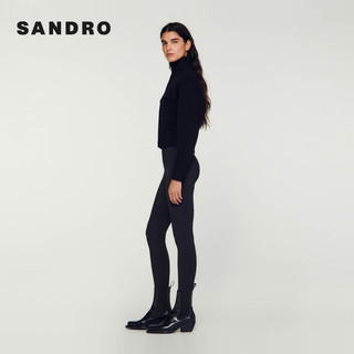 Sandro 法式简约仿钻拉链高领宽松针织外套 黑色 XS