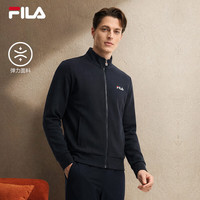 FILA 商务通勤夹克男装26秋运动外套男子跑步上衣休闲立领针织开衫 传奇蓝-NV