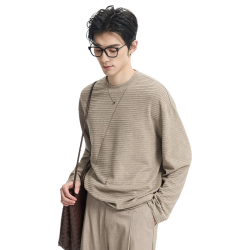 伯爵卓尔 T611018 立体条纹肌理感 燕麦卡其 XL 男士长袖T恤