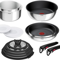T-fal Tefal L893SE 可拆卸手柄锅和平底锅套装,14 件套,感应燃气火兼容,包括 2 个专用手柄,不含有害物质,如 PFOA、Ingenio Neo IH 不锈钢