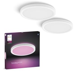 Philips 飞利浦 Hue Devote 智能 LED 面板灯,白色和彩色氛围,圆形 30 厘米,16.6 瓦,2000 流明,白色框架适用于室内照明,天花板,客厅,厨房,走廊,2 件装
