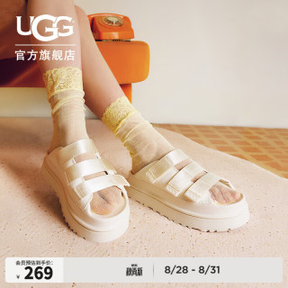UGG 夏季男女同款时尚厚底露趾炫金魔术贴休闲一字拖拖鞋 1167430