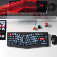 Keychron 渴创 V8Max 无线机械键盘 三模键盘 客制化键盘 QMK VIA开源改键 Alice异型键盘 支持Mac Win系统 V8Max 可插拔 RGB 无轴无键帽 - 旋钮版