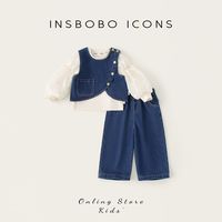 insbobo 女童春装套装2025新款儿童洋气时髦小女孩韩版牛仔三件套