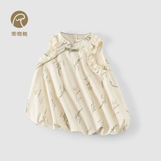 乖奇熊 女童背心连衣裙夏季薄款女宝宝新中式无袖裙子纯棉婴幼外出国风裙