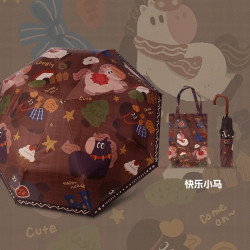 温诗欧 三折黑胶印花卡通防晒伞