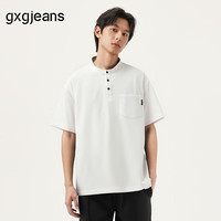 gxgjeans 限时五折 美式基础简约宽松亨利领短袖t恤 白色