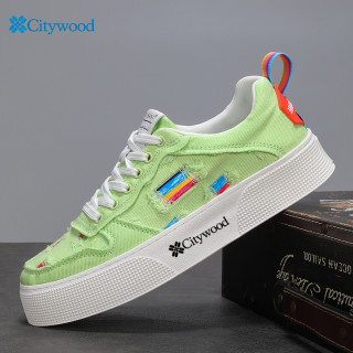 CITYWOOD男休闲帆布鞋时尚系带厚底软底舒适百搭板鞋