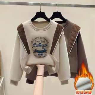 女童秋冬新款复古加绒卫衣中大童洋气百搭休闲上衣小女孩女童冬装