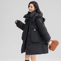 鸭鸭 中长款连帽宽松保暖 女士羽绒服