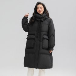 鸭鸭羽绒服 女长款过膝冬季加厚2026年新款时尚连帽鸭绒保暖外套
