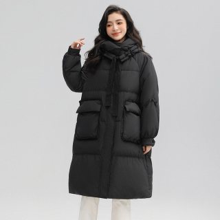 鸭鸭羽绒服 女长款过膝冬季加厚2026年新款时尚连帽鸭绒保暖外套