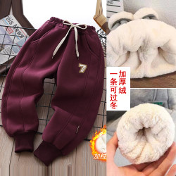 女童加绒裤子加厚绒加厚卫裤男童秋冬季中大童运动裤韩版外穿长裤