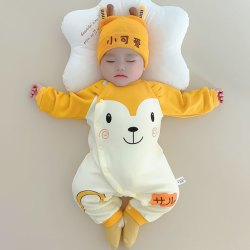 婴幼儿加绒黄色连体衣衣新生儿衣服加厚长袖宝宝冬季哈衣爬服可爱