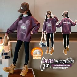 女童加绒卫衣秋冬款2026新款大童洋气时髦加厚上衣女孩冬季打底衫