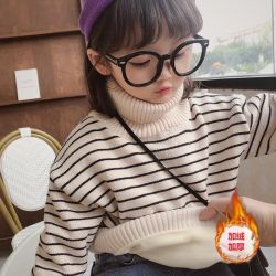 醉墨华夏坊 小孩加绒套头毛衣加厚宝宝条纹洋气长袖上衣新款打底衫儿童冬装潮