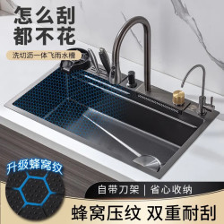 5.0加厚飞雨瀑布大单槽纳米蜂窝压纹不锈钢水槽厨房洗碗池洗菜盆