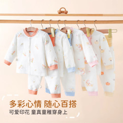 宝宝夹棉套装秋冬季婴儿薄棉40克棉服家居套装纯棉分体衣服