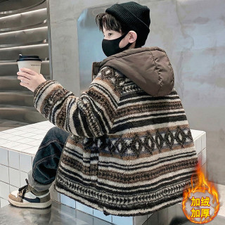 儿童装男童冬装加绒外套2026新款中大童秋冬款男孩加厚冬季毛毛衣