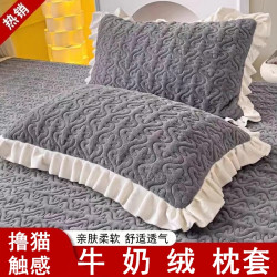 凡星 牛奶绒夹棉枕套一对装花边枕头套加厚保暖枕芯套单人单只枕皮加绒