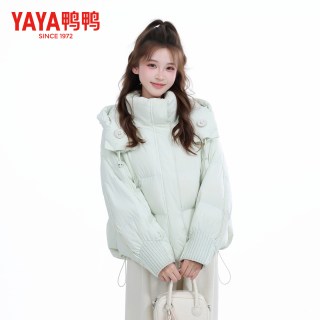 鸭鸭羽绒服 女短款2026冬季新款连帽百搭纯色针织袖口面包服女士