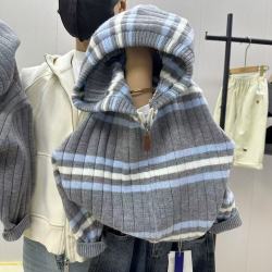 长袖常规纯色条纹毛衣针织衫拉链衫女童早秋男童拼色韩版