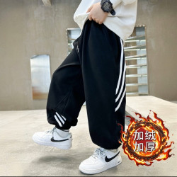 加绒/黑色大童6-12岁春秋洋气休闲裤长裤中卫裤儿童裤子宽松韩版