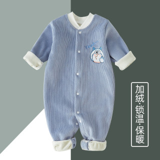 婴儿衣服加绒厚款男女宝宝秋冬外穿连体衣新生儿保暖睡衣爬服春秋