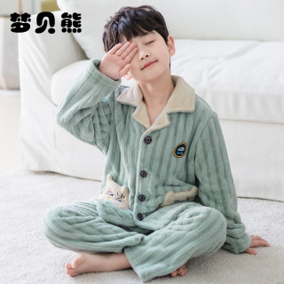 儿童睡衣男孩子秋冬季珊瑚绒加厚加绒中大童男童法兰绒家居服新款