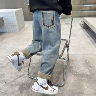 童装男童秋冬一体绒牛仔裤裤子2024新款中大童儿童韩版宽松时尚