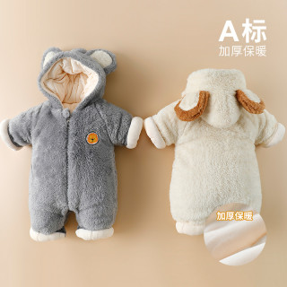 保暖连体衣婴儿衣服新生儿哈衣可爱连帽服婴儿厚棉衣加厚宝宝冬季