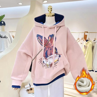 女童秋冬款卫衣时尚卡通百搭衣服女孩秋季加绒宽松中大童连帽上衣