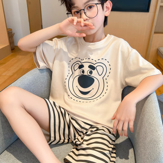 檀韵 儿童男童睡衣夏季薄款短袖纯棉男孩夏天宝宝中大童卡通家居服套装