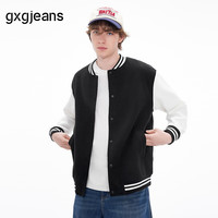 gxgjeans 限时五折 美式休闲宽松棒球服夹克外套 黑色