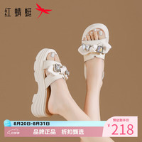 红蜻蜓 女士水钻蝴蝶结拖鞋 夏季外穿一字拖厚底凉鞋子百搭休闲半拖凉鞋
